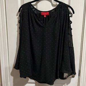 Jennifer Lopez blouse gorgeous black silver and flowing Large